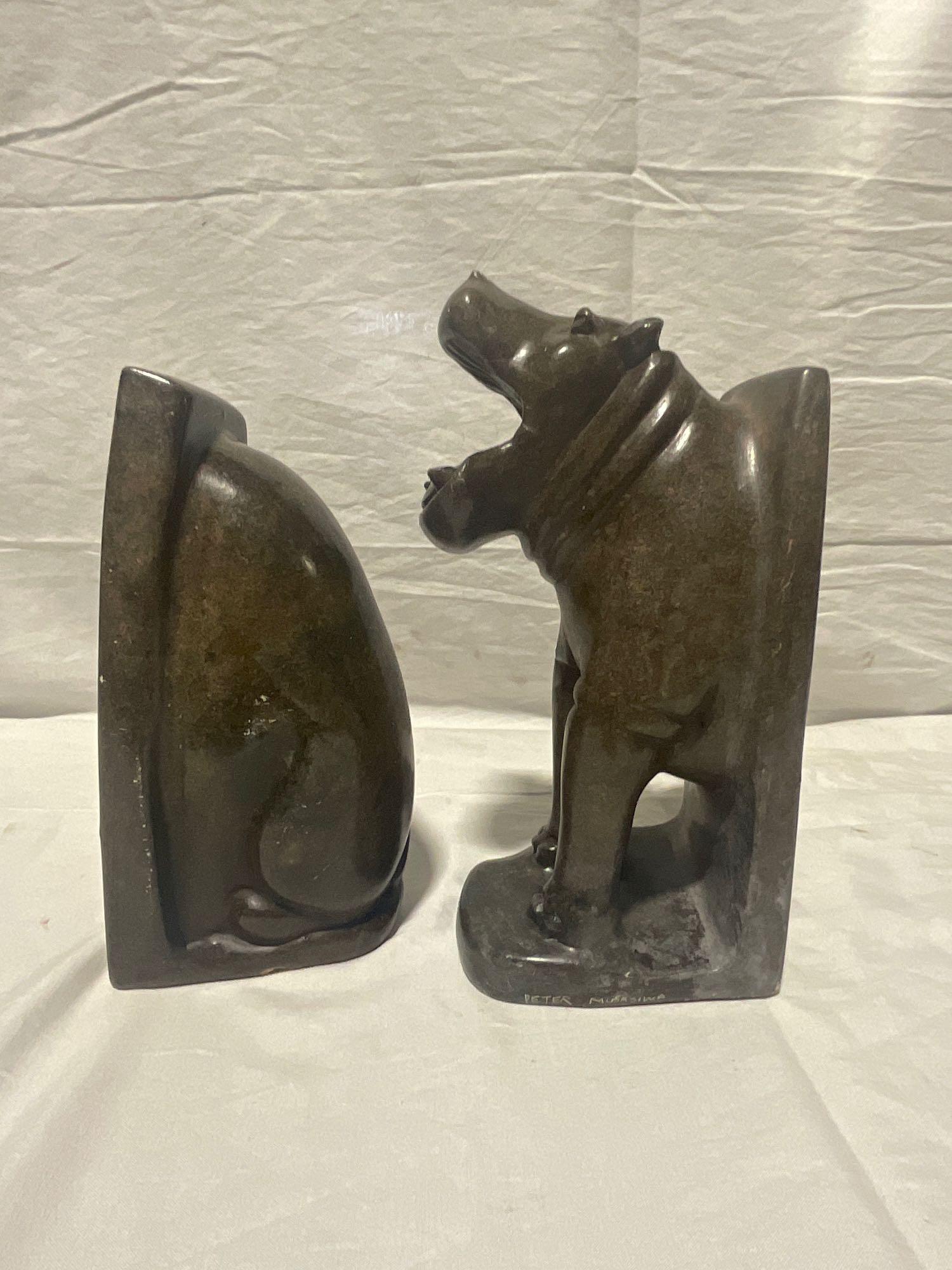 Hand Carved African Stone Hippopotamus Bookends, Signed by the Artist see pics