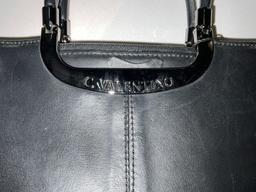 C. Valentino black leather purse, made in Italy, approx 14 x 9 x 5 in. Good used condition.