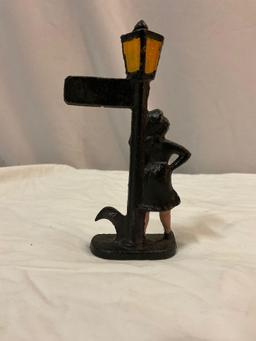 Antique cast iron BOURBON STREET New Orleans LAMP POST LADY SHOWING LEG figure Bottle Opener