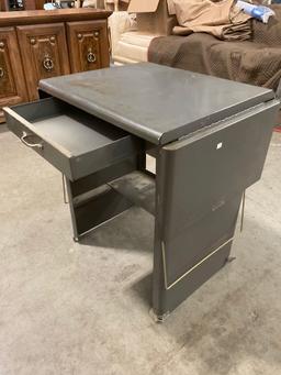 Vintage Cole-Steel small steel drop-leaf desk w/ drawer, approx 23 x 17 x 25 in.