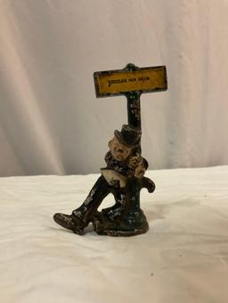 Antique cast iron SIGN POST DRUNK drunken man figure bottle opener, approx 4.5 x 3 in.