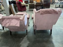 Nice set of two well-built adjustable reclining mauve colored wing back chairs, w/ Cabriolet legs