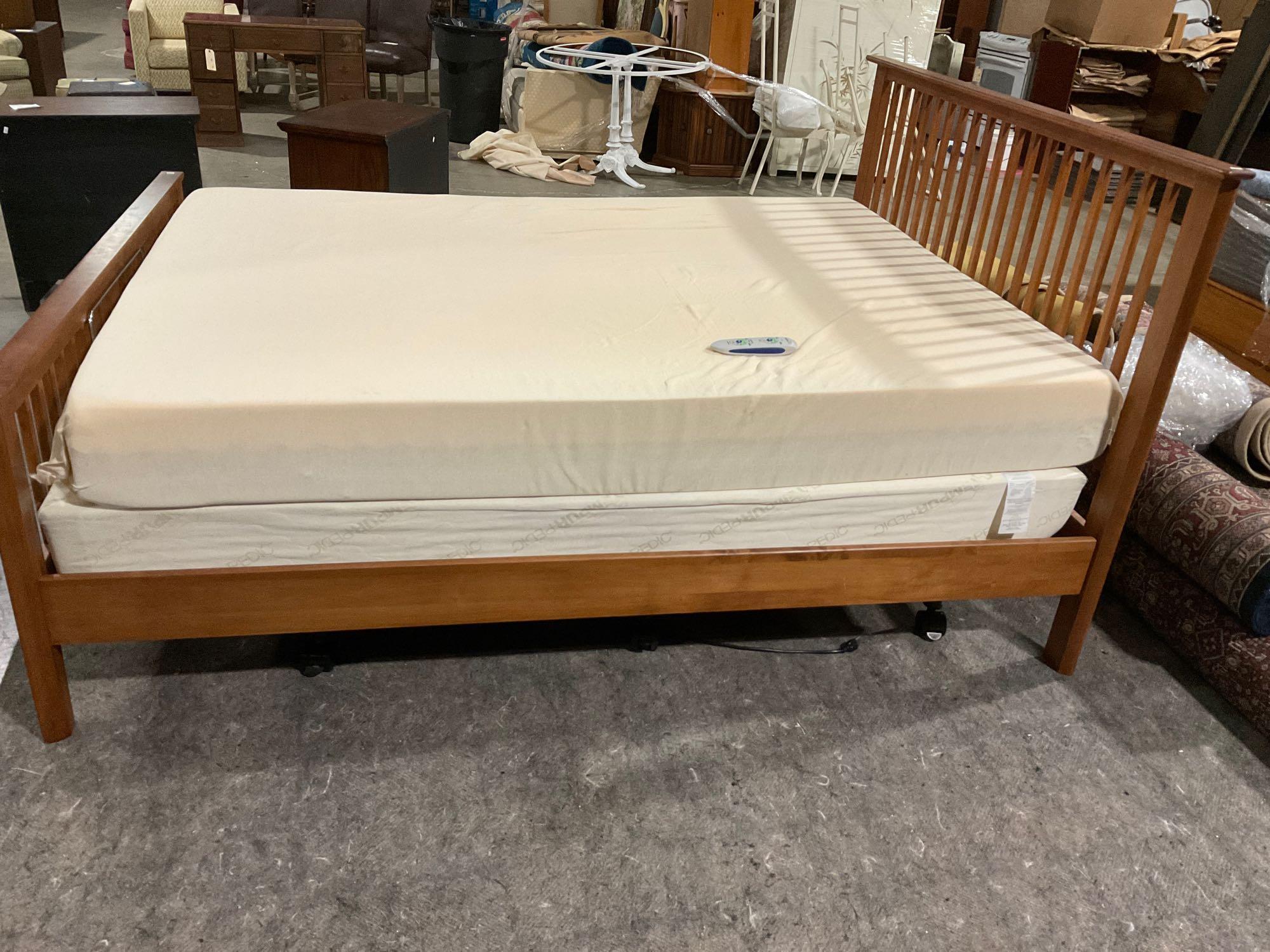 Queen Tempur-pedic adjustable sleep memory bed W/sleep memory foam mattress and Mission style frame