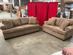 Very nice brown sofa and loveseat combination with reversible pillows, by pacific furniture Oregon