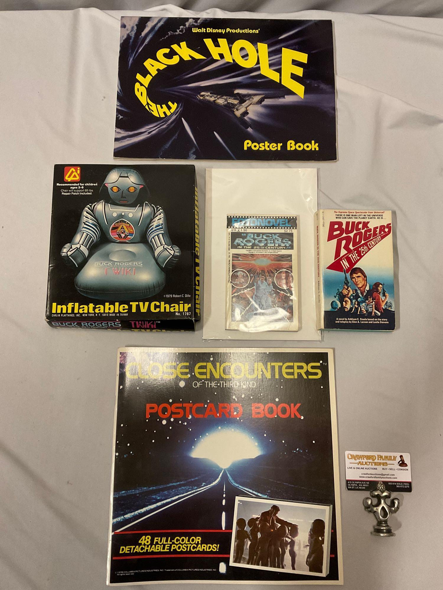 5 pc. lot of vintage sci-fi movie collectibles; Buck Rogers, Close Encounters, The Black Hole.