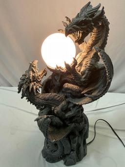 Stunning highly detailed handmade ACK dragon lamp, tested / working, approx 10 x 27 in.
