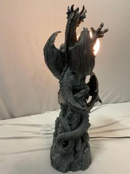 Stunning highly detailed handmade ACK dragon lamp, tested / working, approx 10 x 27 in.