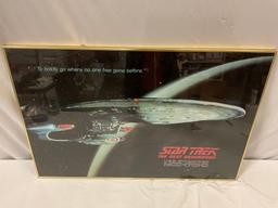 framed STAR TREK The Next Generation USS Enterprise poster, glass is cracked / sold as is