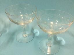 12 pc. Lot of mid century Crystal stem drinking glasses in 2 styles.