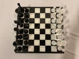 stunning marble chess set, approx 14 x 14 x 6 in. very nice condition