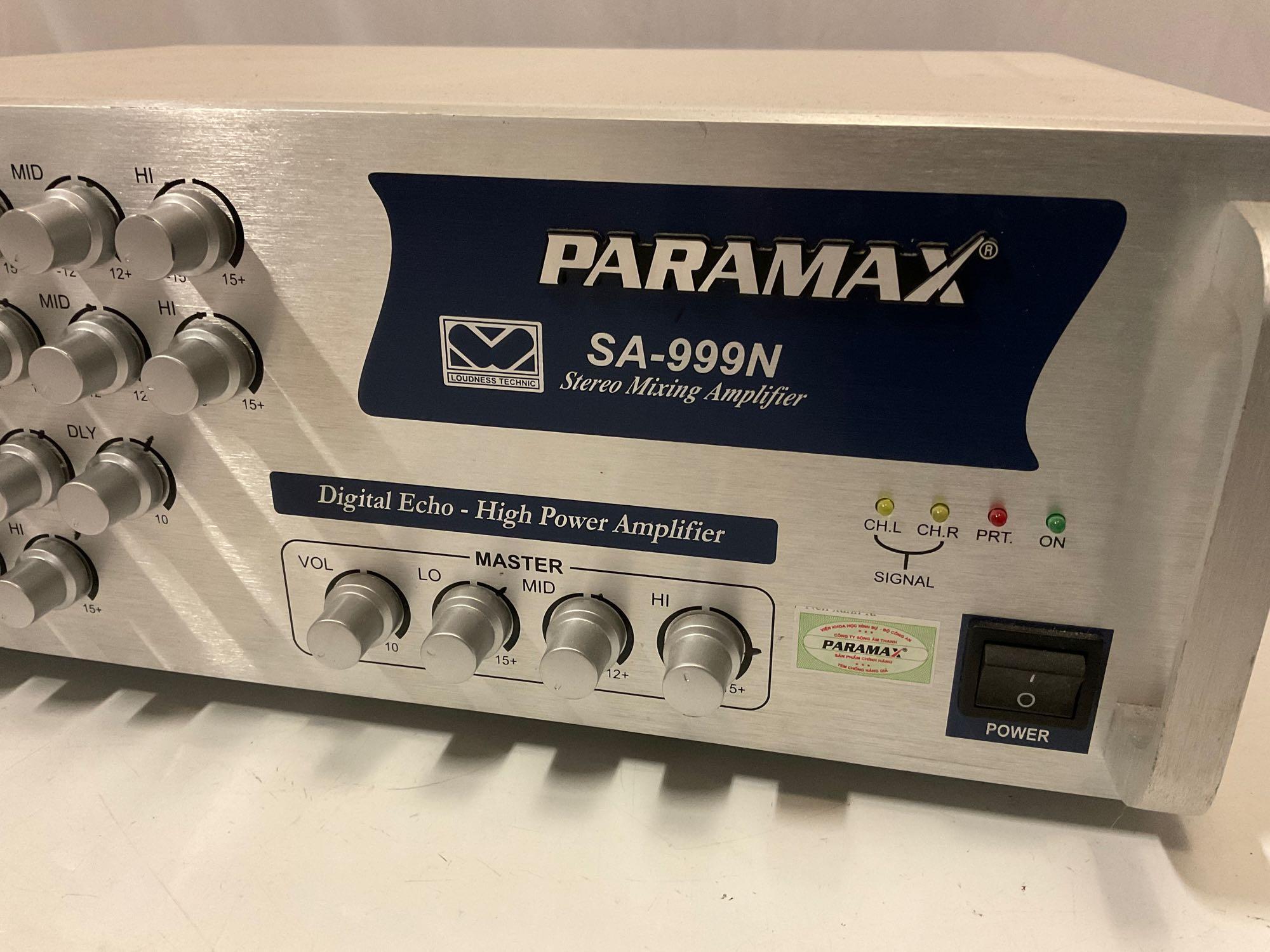 PARAMAX SA-999N Stereo Mixing Amplifier w/ Digital Echo, Region 2 cord, sold as is