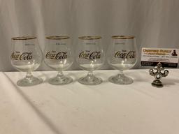 4 pc. lot of vintage German Trink Coca-Cola gold-rimmed schutzmarke stem drinking glasses