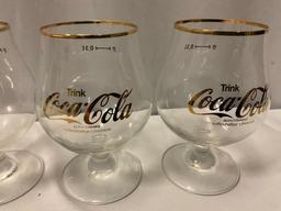 4 pc. lot of vintage German Trink Coca-Cola gold-rimmed schutzmarke stem drinking glasses