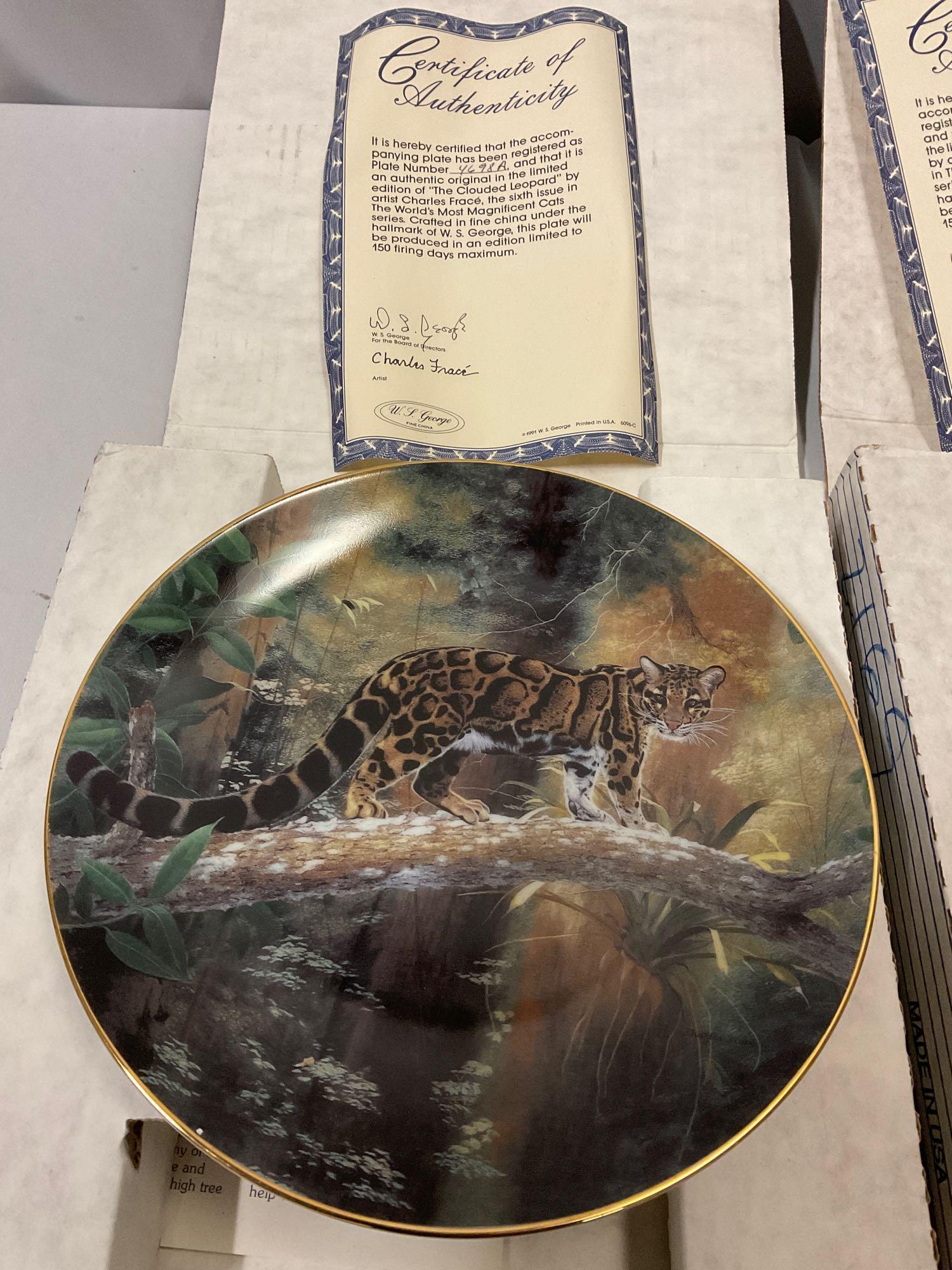 5 pc. lot of W.S. GEORGE limited edition collector plates w/ COAs, jungle cats & bear.