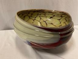 Stunning multi-color signed RYNO GLASS handmade art glass bowl