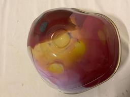 Stunning multi-color signed RYNO GLASS handmade art glass bowl