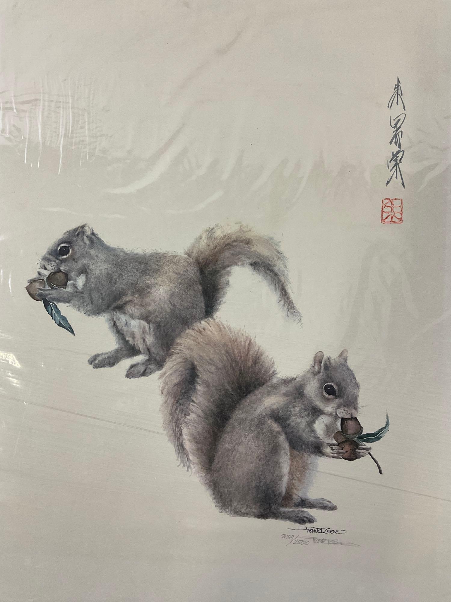 1979 signed / numbered animal art print TWO SQUIRRELS by Frank T. Gee, #ed 339/2500