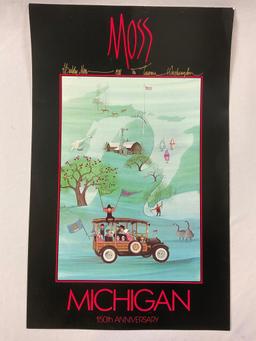 1988 signed poster print by Pat Buckley Moss - MICHIGAN 150th Anniversary, approx 25.5 x 16 in.