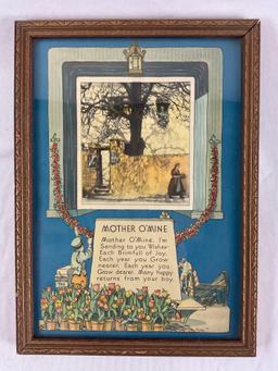 Framed antique art print MOTHER O'MINE , approx 8 x 10.5 in.