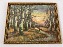 Framed vintage nature scene art print, approx 11 x 9 in.