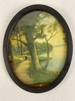 Antique framed art print, glass has cracked, approx 10 x 8 in.