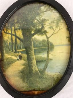 Antique framed art print, glass has cracked, approx 10 x 8 in.