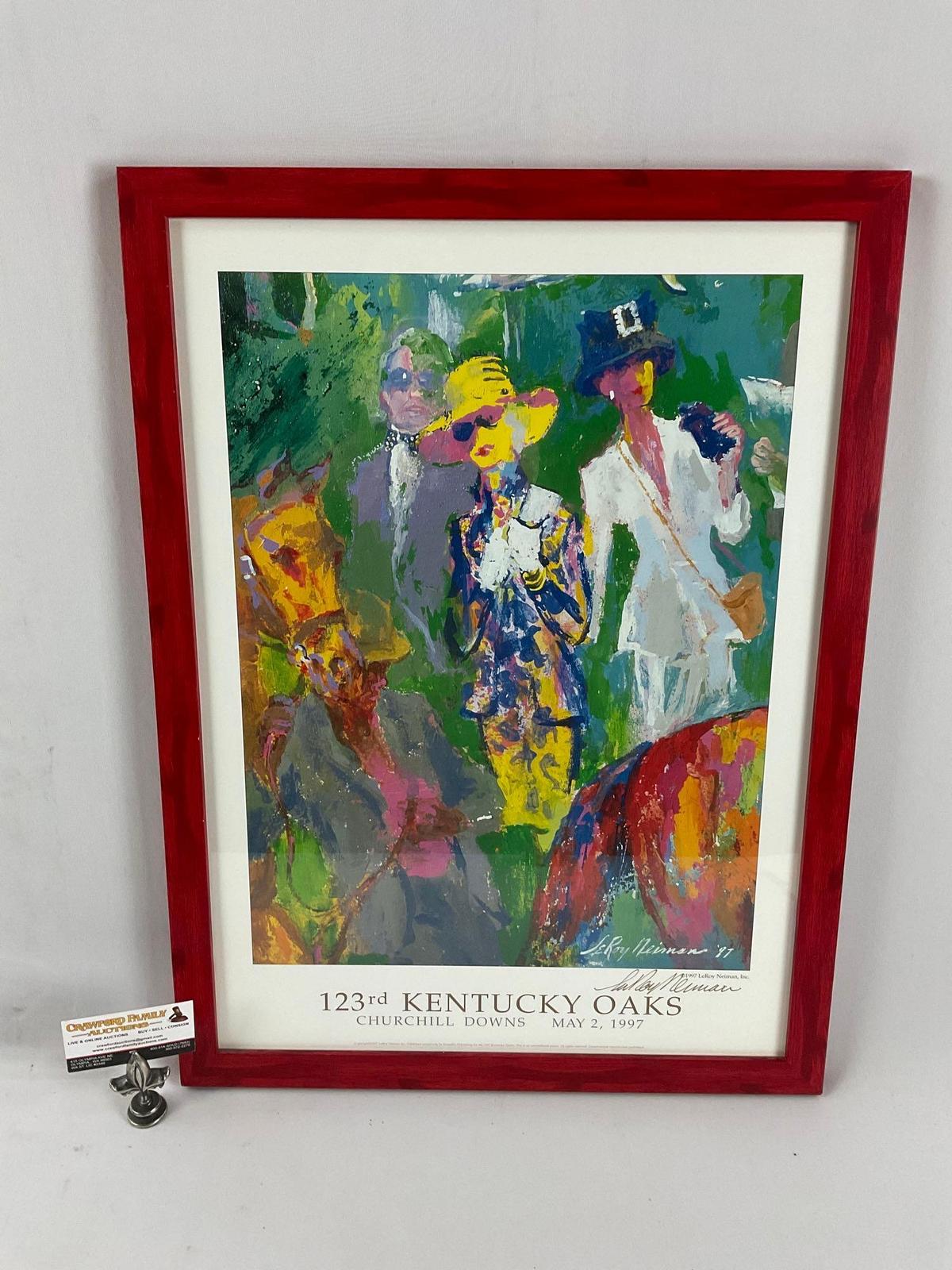 Framed signed 1997 gallery print 123rd KENTUCKY OAKS by LeRoy Neiman, approx 19 x 26 in.