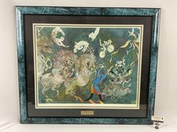 Lg. framed signed serigraph art print Le Grand Cirque by Guillaume A. Azoulay, #ed 52/140