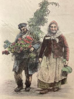 Vintage signed etching of Old Couple by Professor Paul Geissler, approx 10 x 13.5 in.