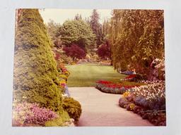 Vintage signed color photograph print of Butchard Gardens, Canada by Al Jensen, approx 14 x 11 in.
