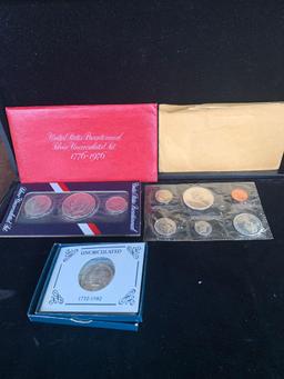 bicentennial 40% Silver coin UNC set ,1967 Canadian Silver proof set & 1982 Washington silver half