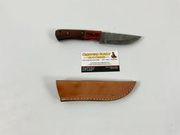 Damascus steel blade with leather sheath