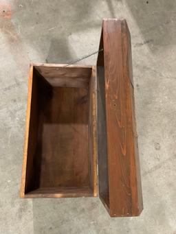 Vintage Wooden chest with blank plaque on front of lid.