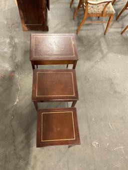 Set of 3 Vintage Nesting Tables with leather pad surface inlays