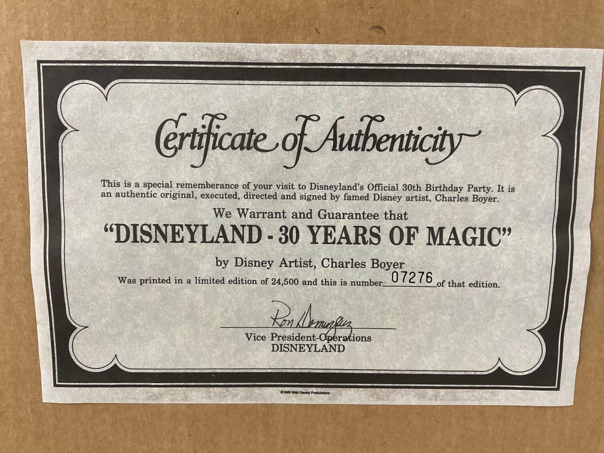 Framed 1985 Walt Disney DISNEYLAND- 30 YEARS OF MAGIC art print by Charles Boyer, # 7276/24500 w/