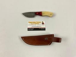 High quality Damascus steel neck knife with leather sheath