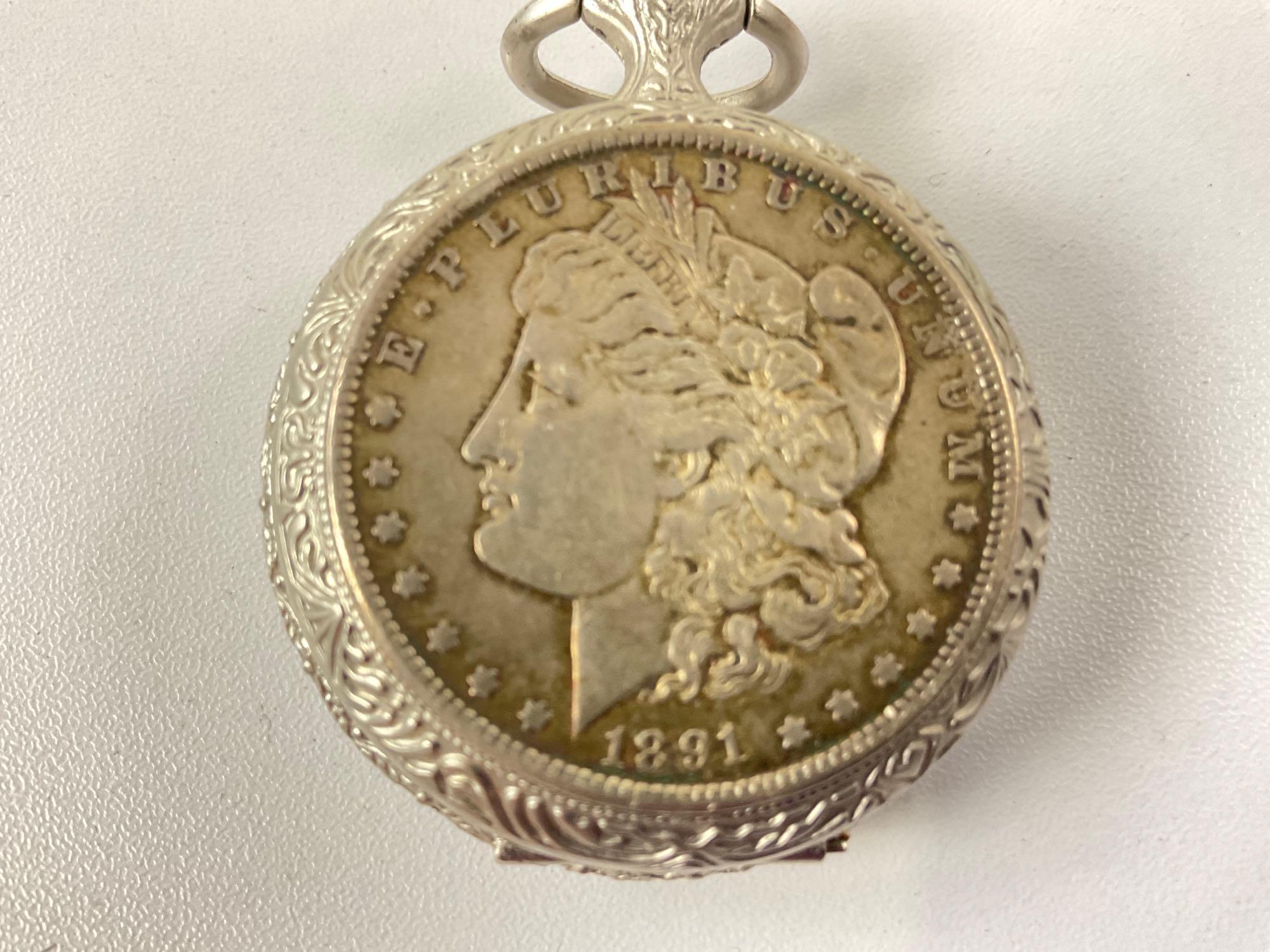 Beautiful American Historical Society 1891 Morgan Silver Dollar Pocket Watch