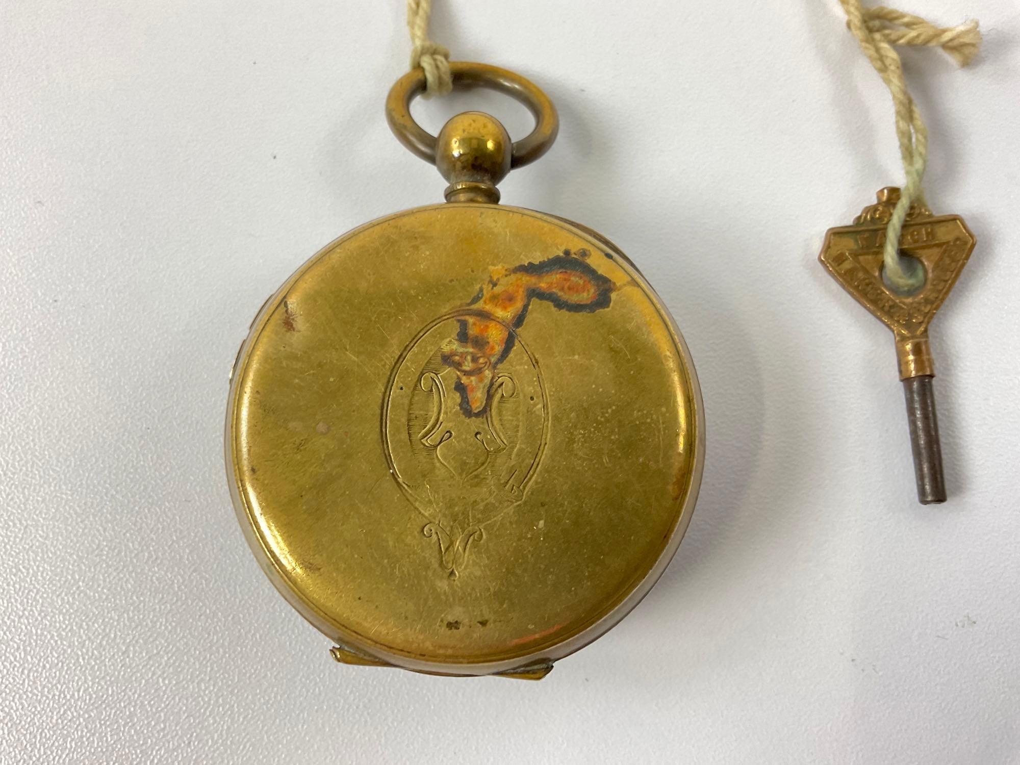 Brass Cased Doctors Sweep Seconds pocket Watch with small crack in crystal.