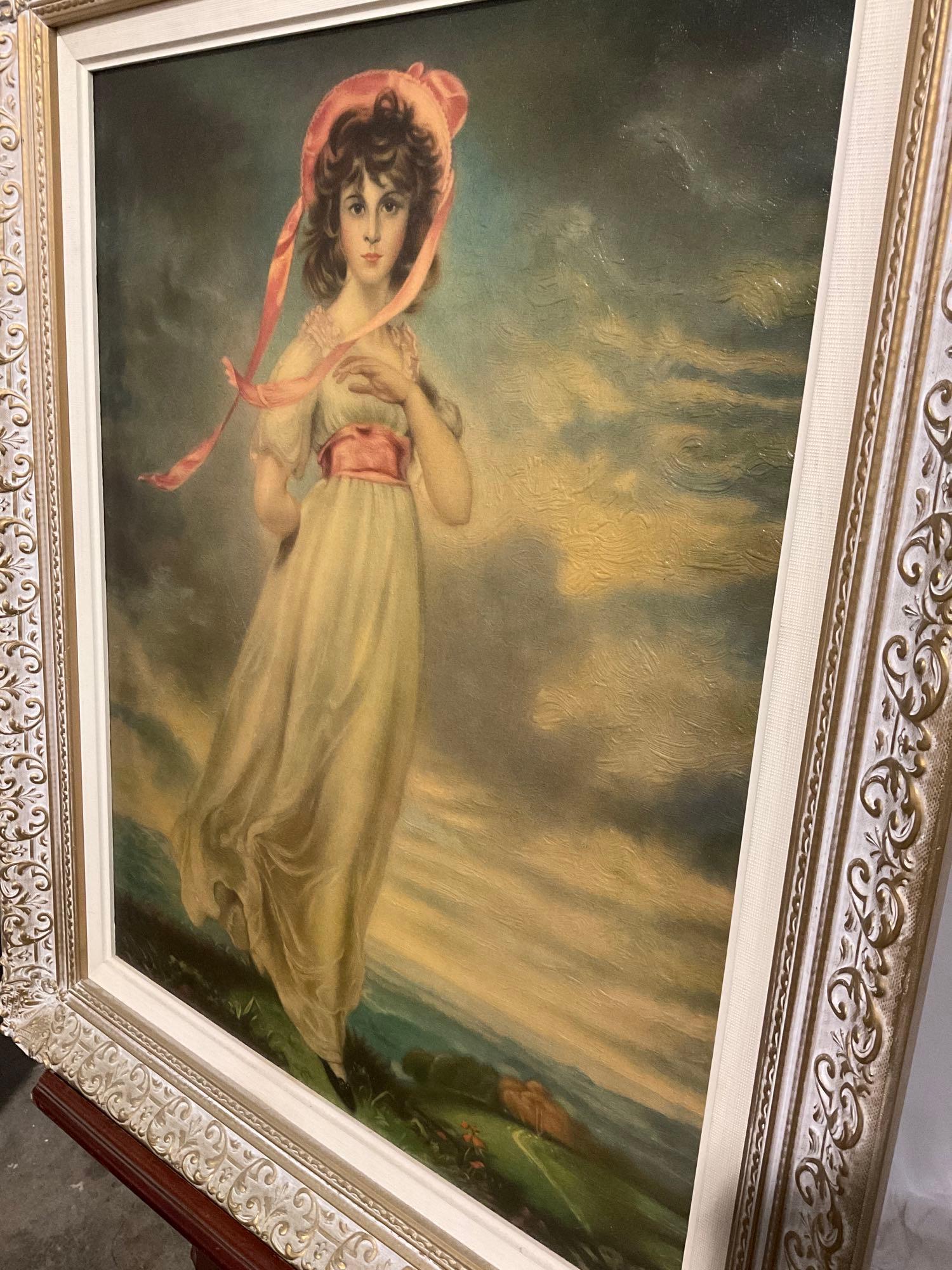 Lawrence's "Pinkie" reproduction on canvas in decorative frame. 35" x 29".