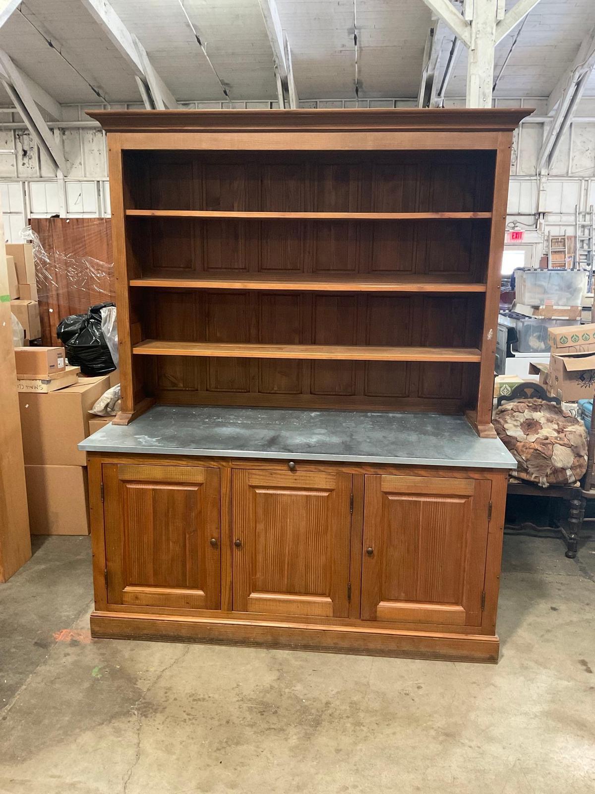 Large, Gorgeous Pine Custom made country style hutch with Zinc countertop.