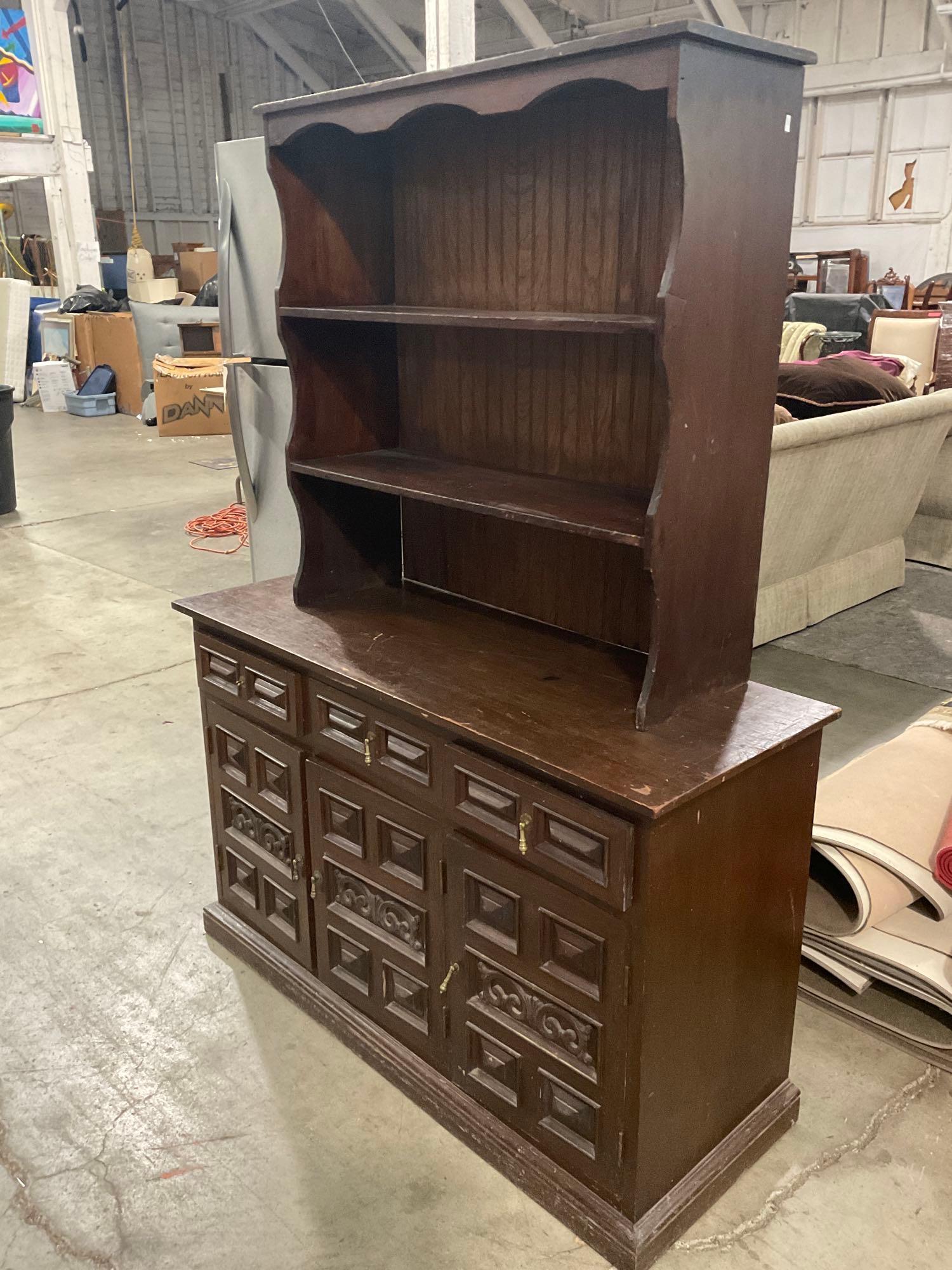 Vintage mid-size buffet with floating hutch shelf.