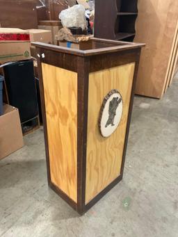 Unique hand-crafted lectern / host stand with metal cutout figure.