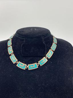 a Pair of antique .925 silver & turquoise Mexico Choker necklace and small bracelet