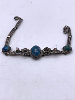 Rare Antique German Sterling silver women's bracelet w/ blue lapis and turquoise