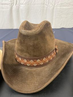 3 Vintage Cowboy Hats + Leather Fly Swatter