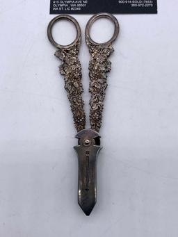 Rare Antique Mappin & Webb / Mappin Plate, Grape shear scissors W/Grape Cluster, leaf & Vine Handles