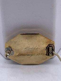 Rare antique 14K Gold Funeral hair locket w/ lock of hair Inscribed " Mother January 1854"