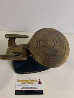 1993 Star Trek USS enterprise solid brass, mounted on solid metal stand