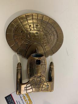 1993 Star Trek USS enterprise solid brass, mounted on solid metal stand