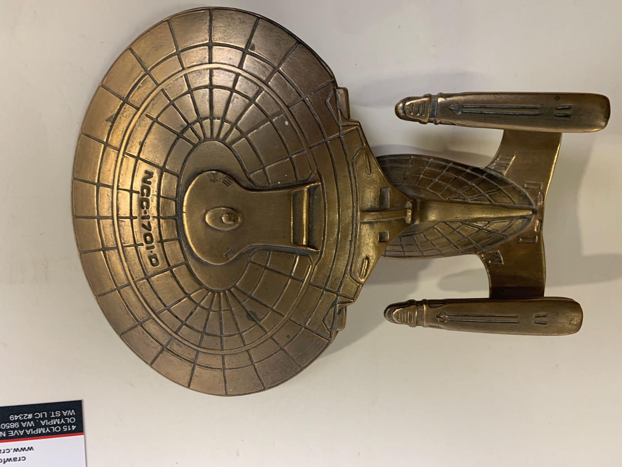 1993 Star Trek USS enterprise solid brass, mounted on solid metal stand